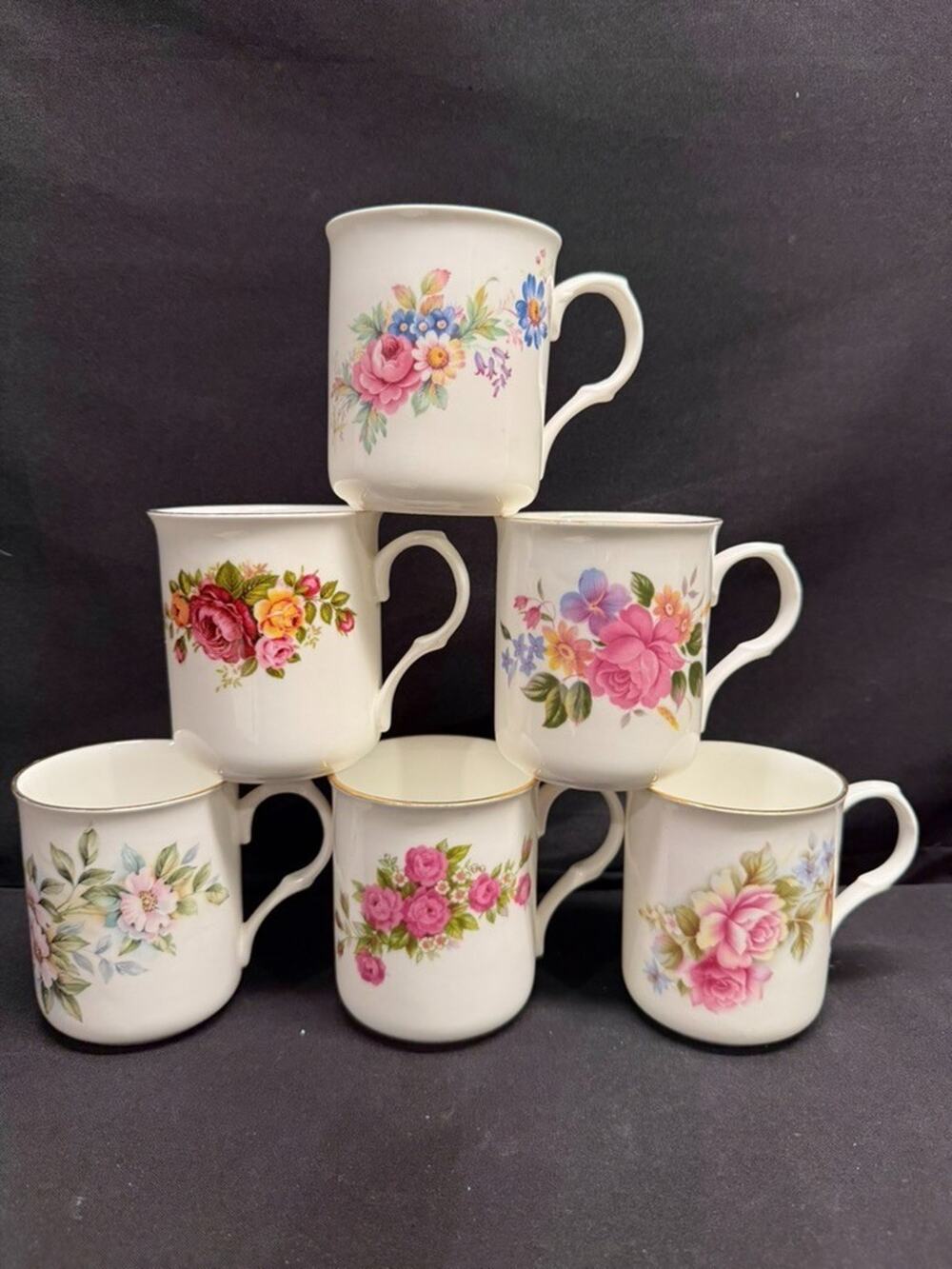 Set of 6 Sadler Wellington Fine Bone China Floral Coffee Tea Mugs Vintage 3.5"